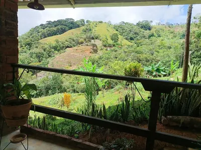 a view from a window of a mountain at Bosque Místico in San Carlos