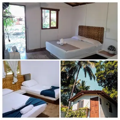 two pictures of a room with a bed and a window at Finca Hotel La Estancia Santa Fe in Santa Fe de Antioquia
