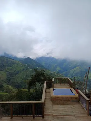 a deck with a swimming pool on top of a mountain at Sedonascapes in Palmitas