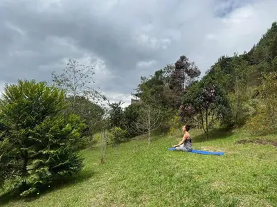 a young boy sitting in a field with a frisbee at Modern mountain house in Las Palmas