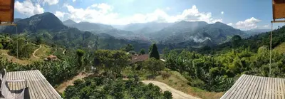 a view of a valley with mountains and trees at Finca Milena Jardin Antioquía in La Morelia