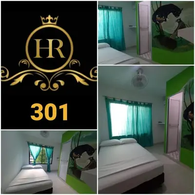 a collage of four pictures of a bedroom with a bed at HotelHR in Doradal