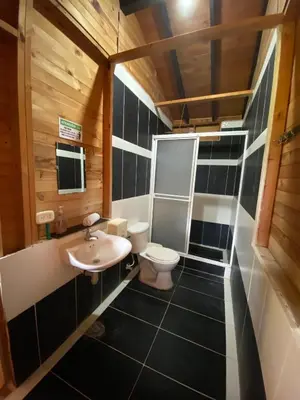 a bathroom with a toilet and a sink at Ecohotel La Italia- Hotel Venecia, Antioquia in Venecia