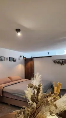 a bedroom with a bed and a plant at Estupendo Loft en El Poblado in Medellín