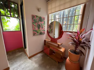 a bathroom with a mirror and a potted plant at Son de la Loma Apartments in Envigado