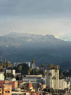 a city with mountains in the background with buildings and palm trees at Amplio y Suntuoso - estrato 6 in Manizales