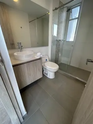 a bathroom with a toilet and a sink and a shower at Amplio y Suntuoso - estrato 6 in Manizales