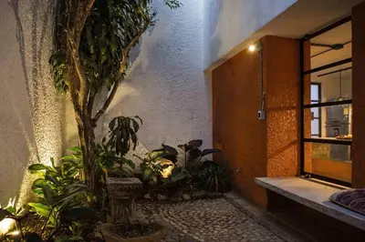 a room with a bunch of plants and a tree at Colonial Villa in Laureles, Unique&Special House in Medellín