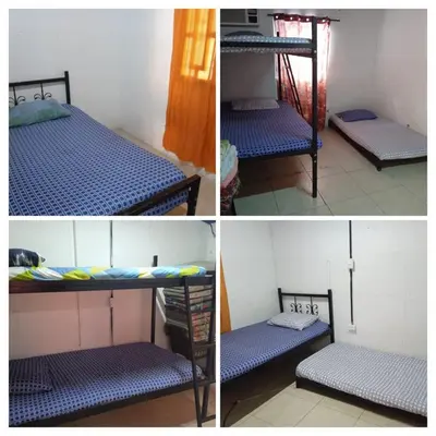 a group of four pictures of bunk beds in a room at Finca Santa fe de Antioquia in Sopetran