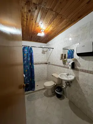 a bathroom with a toilet and a shower and a sink at Yarumito Finca Hotel l Cabaña Girasol in Barbosa