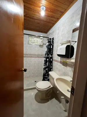a bathroom with a toilet and a sink at Yarumito Finca Hotel Cabaña Narciso in Barbosa