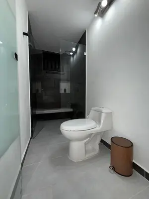 a bathroom with a toilet and a shower at Clandestino - Hotel Boutique in La Dorada