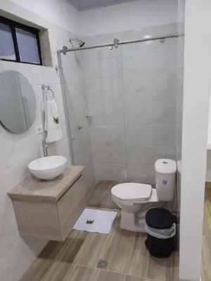 a bathroom with a toilet and a sink and a mirror at Hotel Internacional Boutique Milan in Puerto Boyacá