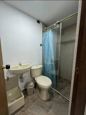 a bathroom with a toilet and a sink and a shower at Alojamiento en Sonsón in Sonsón