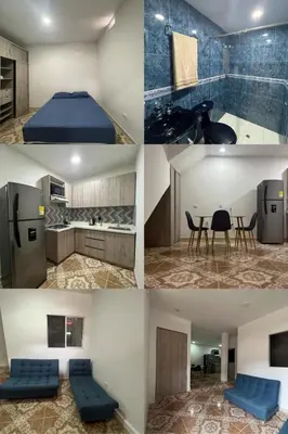 a collage of photos of a kitchen and a room at Agua Clara Apartamento in San Rafael