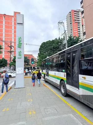 a bus parked on the side of a street at Aparta estudio 205- Casa Bendita in Medellín
