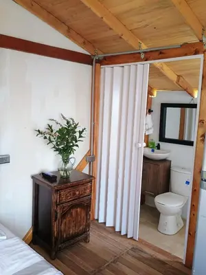 a bedroom with a bathroom with a toilet and a sink at Chalet Campestre San Gabriel in Angostura