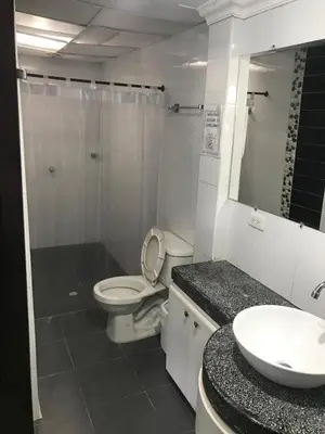 a bathroom with a toilet and a sink and a mirror at Hotel Colonial - Salamina Caldas in Salamina