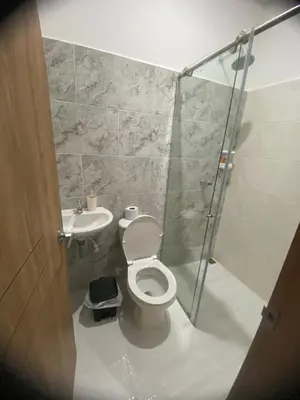 a bathroom with a toilet and a sink at Habitaciones en Doradal 203 in Doradal