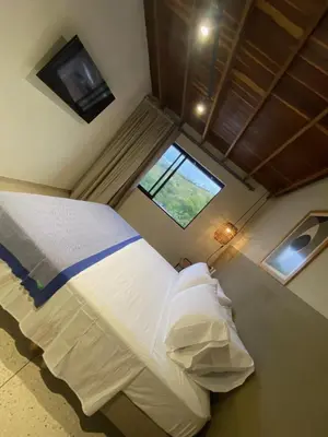a large bed in a room with a window at Hotel La Vega in Concepción