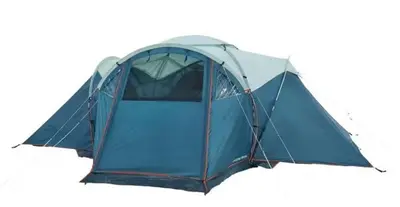 a blue tent with its door open on a white background at Camping tipo eco-confort Refugio Lancaster in Urrao