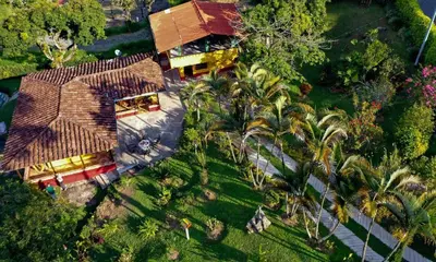 an overhead view of a house with palm trees at Finca Villa Laura in Támesis