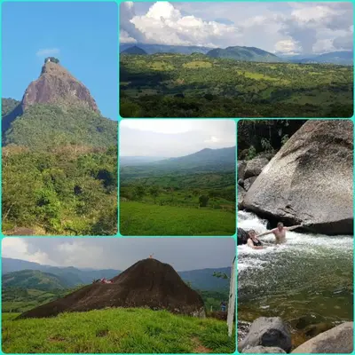a collage of photos with a mountain and a river at Finca Villa Laura in Támesis