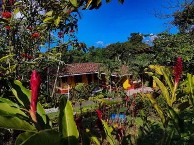 a house in the middle of a garden with flowers at Finca Villa Laura in Támesis