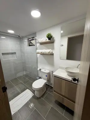 a bathroom with a toilet and a sink and a shower at 201New apartment perfect location Close to poblado in Medellín