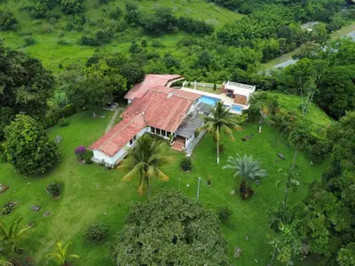 an overhead view of a house with a roof at Finca la Irlanda in Manizales