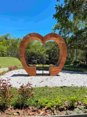 a brick heart sculpture in a park at Santa María del Río in San Rafael