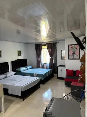 a bedroom with two beds and a couch at Habitación la esmeralda in Puerto Triunfo
