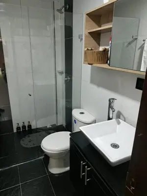 a bathroom with a toilet and a shower and a sink at Apartamento entero cerca al Aeropuerto Internacional in Rionegro