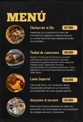 a menu for a restaurant with a bunch of food at Encanto Verde cabaña sencilla in Marinilla