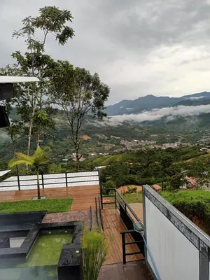 a balcony with a view of a mountain at Altos del silencio in San Rafael