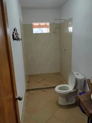 a bathroom with a toilet and a shower at Finca de Rubén in Olaya