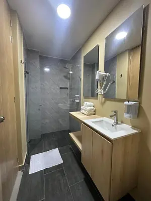 a bathroom with a sink and a shower at Amaranto Suites in Medellín