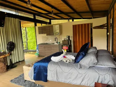 a bedroom with a large bed in a room at Cabaña Montecielo San Rafael in San Rafael