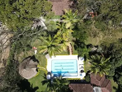 an overhead view of a house with a swimming pool at Finca en Sopetran in Sopetran