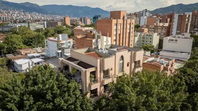 an aerial view of a city with buildings at Edificio Fenicia Lofts Laureles in Medellín