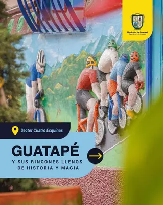 a mural of a group of bicyclists on a wall at DESCANSO DEL ARRIERO - Su Mejor Descanso en Guatapé in Guatapé