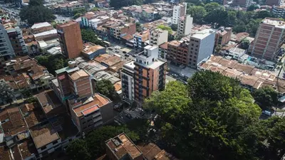an overhead view of a city with tall buildings at Akela Park Hotel in Medellín