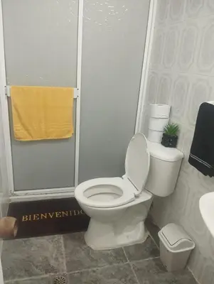 a bathroom with a toilet and a shower at Tu Lugar ideal in Envigado