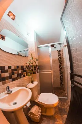 a bathroom with a sink and a toilet and a shower at Índigo Cowork in San Rafael