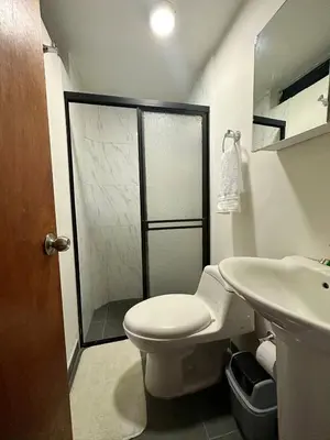 a bathroom with a shower and a toilet and a sink at Apartamento 2 habitaciones Viva Envigado in Envigado