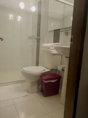 a bathroom with a toilet and a shower and a sink at Hotel Confort LaCeja in La Ceja