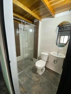 a bathroom with a toilet and a shower and a sink at Habitación tipo loft turistico in Mariquita