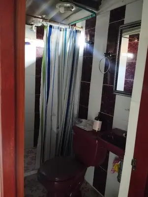 a bathroom with a toilet and a sink and a shower at Casa finca en pueblo rico Neira in Neira