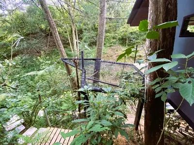 a batting cage in the middle of the woods at Luxury Cabin in the Forest in El Retiro