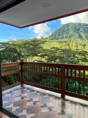 a balcony with a view of a mountain at La camelia in Jardin